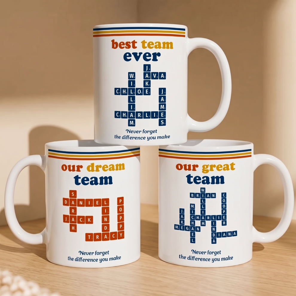 Best Team Ever Custom Name Crosswords Scrabble Vintage Style - Personalized Custom Mug - Gift For Coworkers, Colleagues, Friends