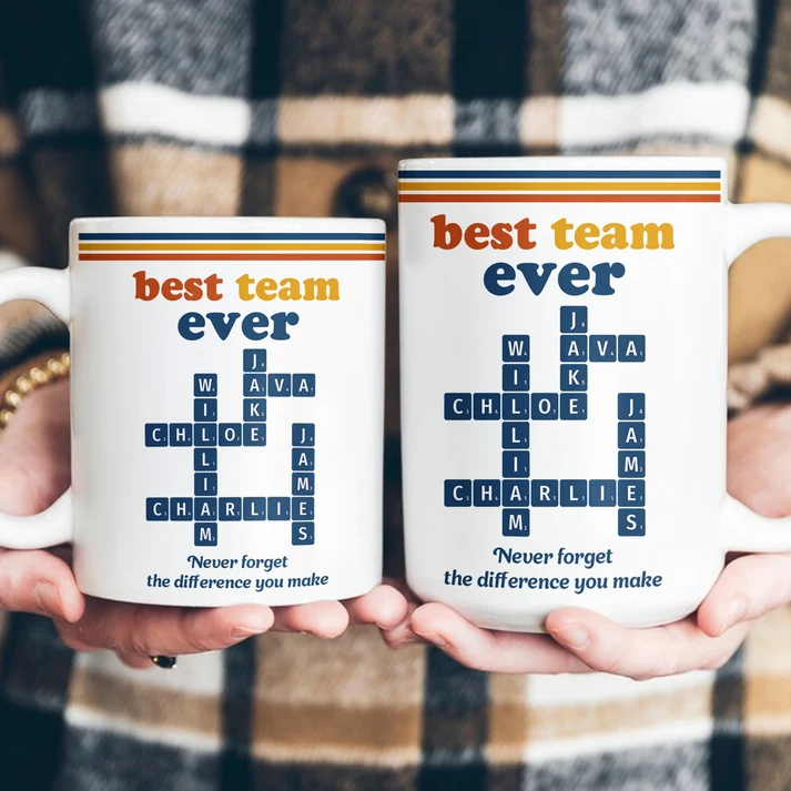 Best Team Ever Custom Name Crosswords Scrabble Vintage Style - Personalized Custom Mug - Gift For Coworkers, Colleagues, Friends