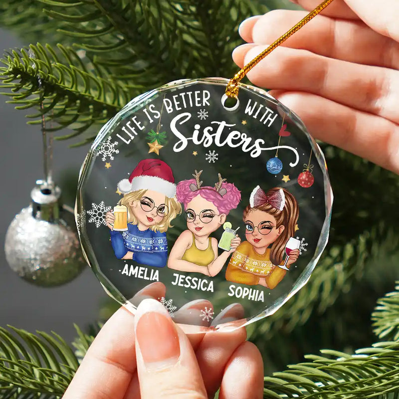 Besties Forever Christmas - Personalized Circle Glass Ornament - Christmas Gift for Besties, Sisters, Best Friends