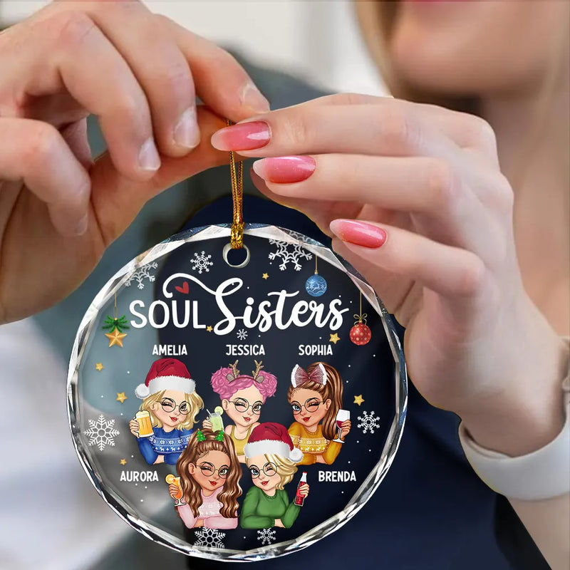 Besties Forever Christmas - Personalized Circle Glass Ornament - Christmas Gift for Besties, Sisters, Best Friends