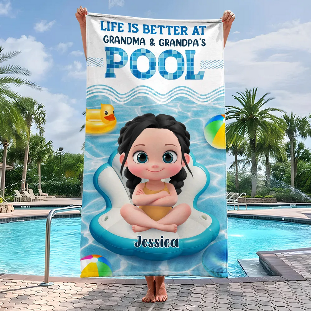 Better At Grandma Pool - Personalized Custom Beach Towel - Gift for Grandkids, Son/Daughter