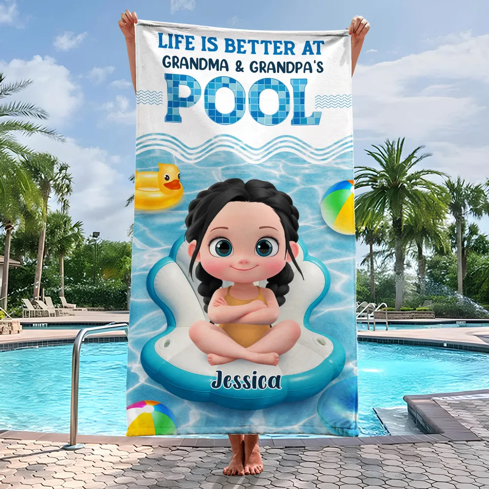 Better At Grandma Pool - Personalized Custom Beach Towel - Gift for Grandkids, Son/Daughter