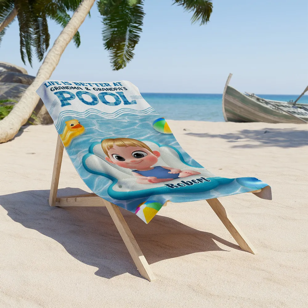 Better At Grandma Pool - Personalized Custom Beach Towel - Gift for Grandkids, Son/Daughter