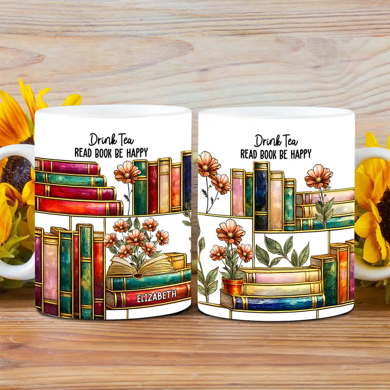Stained Glass Style Birth Month Flower A Girl Who Loves Books - Personalized Custom Mug - Gift For Book Lovers, Bookworms, Readers