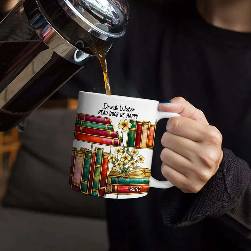 Stained Glass Style Birth Month Flower A Girl Who Loves Books - Personalized Custom Mug - Gift For Book Lovers, Bookworms, Readers