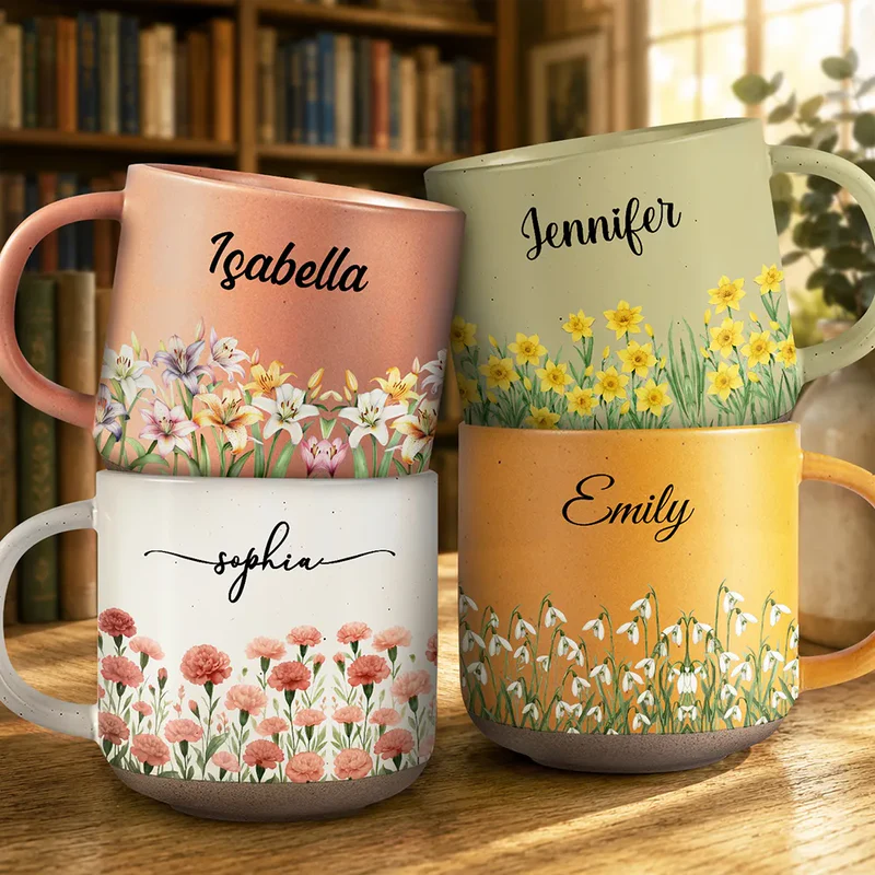 Birth Month Flowers In Bloom - Personalized Pottery Mug - Gifts For Besties, Sisters, BFF, Family, Yourself