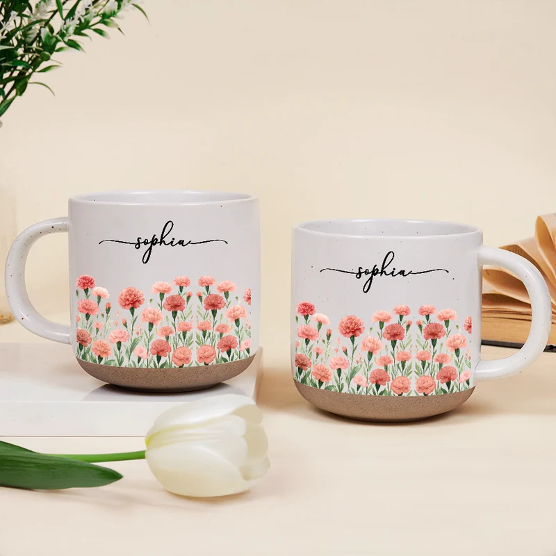 Birth Month Flowers In Bloom - Personalized Pottery Mug - Gifts For Besties, Sisters, BFF, Family, Yourself