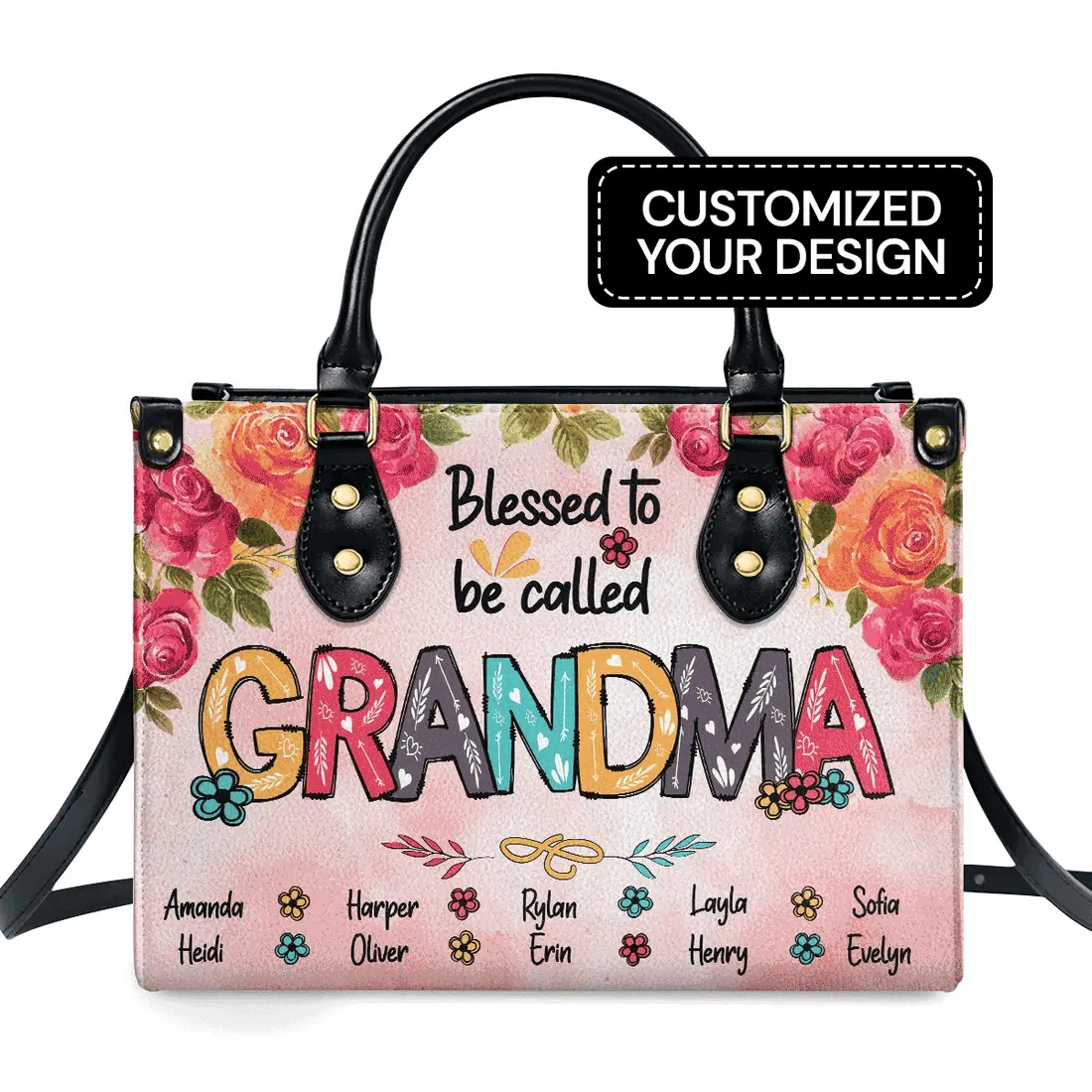 Blessed To Be Called Grandma – Personalized Leather Handbag - Gift for Mom, Wife, or Grandma | Birthday, Mother's Day or any occasion