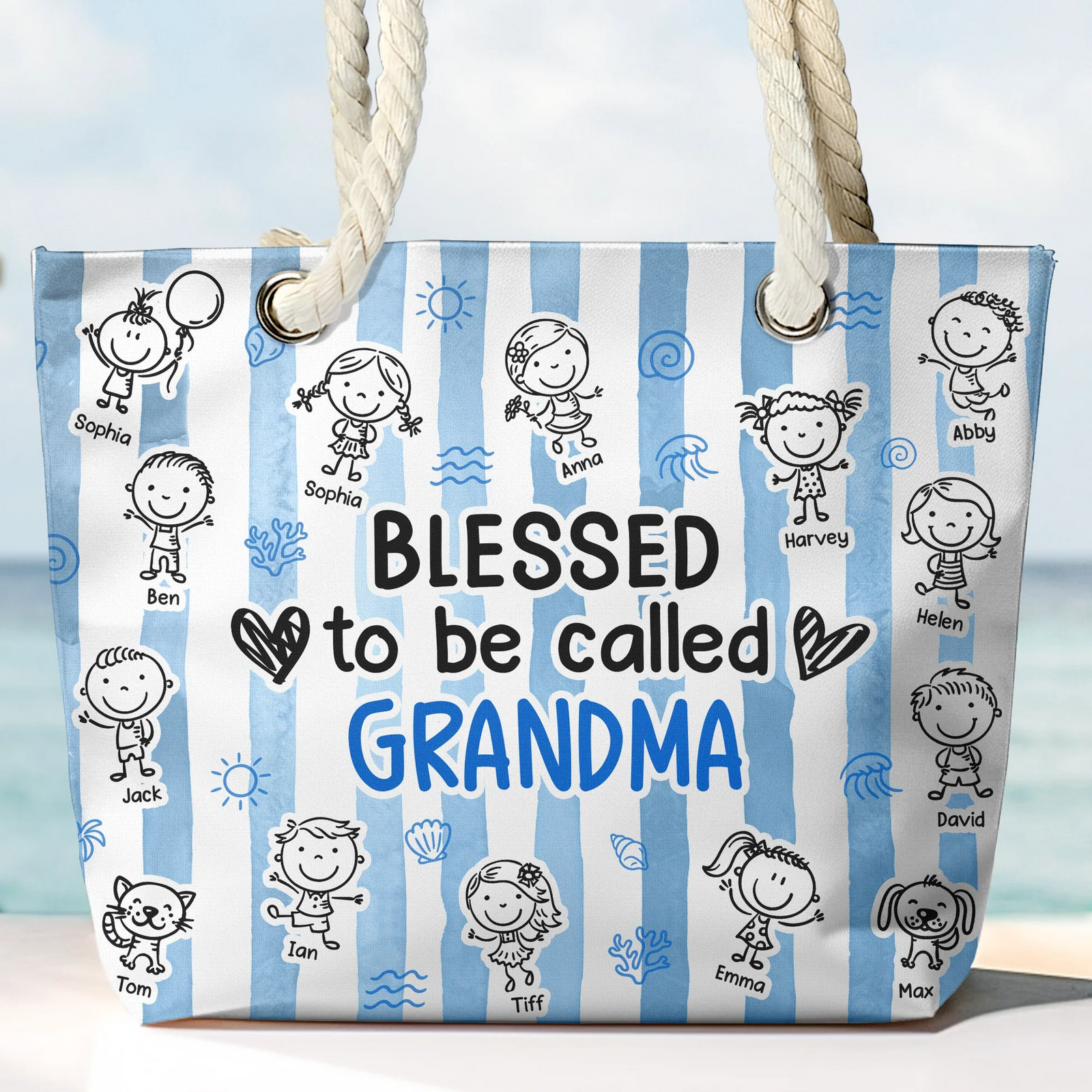 Blessed To Be Called Grandma – Personalized Beach Bag - Gift for Mom, Wife, or Grandma