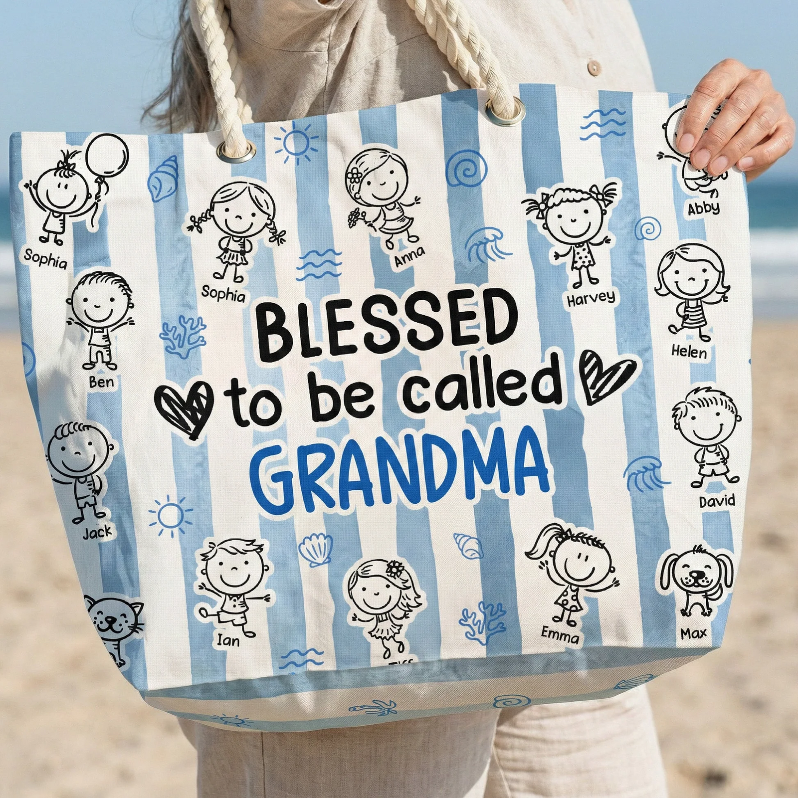 Blessed To Be Called Grandma – Personalized Beach Bag - Gift for Mom, Wife, or Grandma