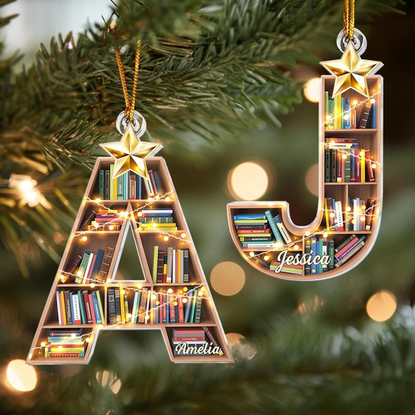 Christmas Booklovers Ornaments Custom Letter Name - Personalized Custom Shaped Acrylic Ornament - Christmas Gift For Book Lovers, Librarian