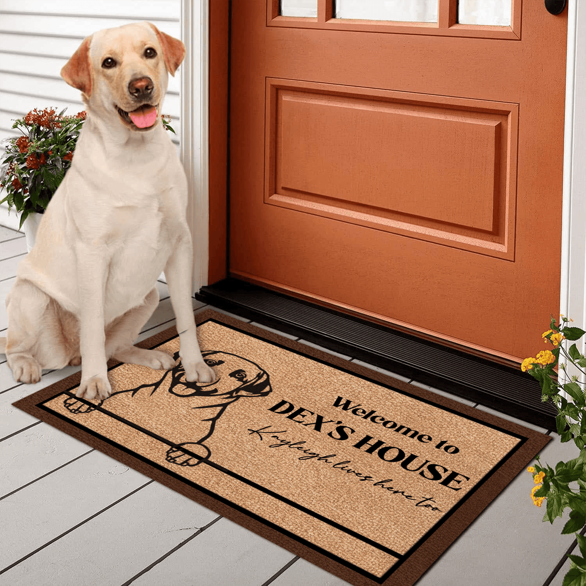 Dog Shadow - Dog's House, the Humans Live Here Too - Personalized Doormat - Birthday, Housewarming, Funny Gift for Homeowners, Friends, Dog Mom, Dog Dad, Dog Lovers, Pet Gifts for Him, Her - Suzitee Store