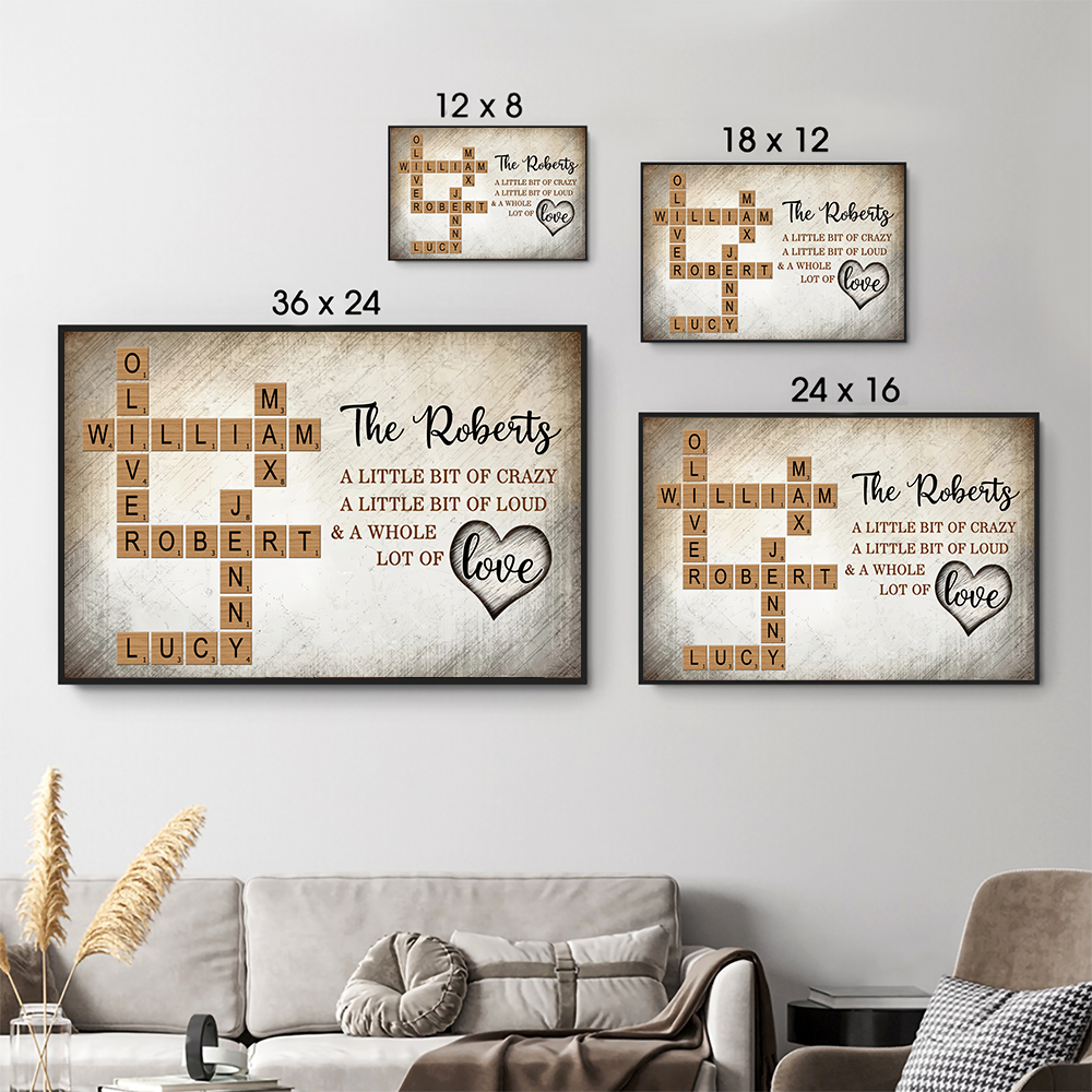 Family Whole Lot Of Love Crossword Puzzle Art - Personalized Horizontal Canvas Prints - Gift For Family Members, Mom and Dad 5