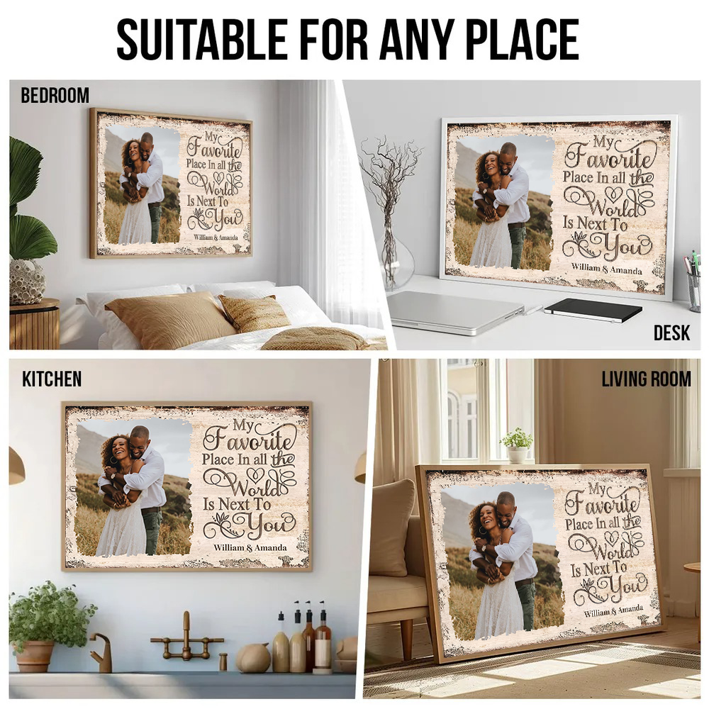 Custom Photo My Favorite Place | Personalized Family Gift For Couples, Valentine, Anniversary, Husband Wife, Her/Him, Grandma/Grandpa, Grandparent | Canvas Prints 4