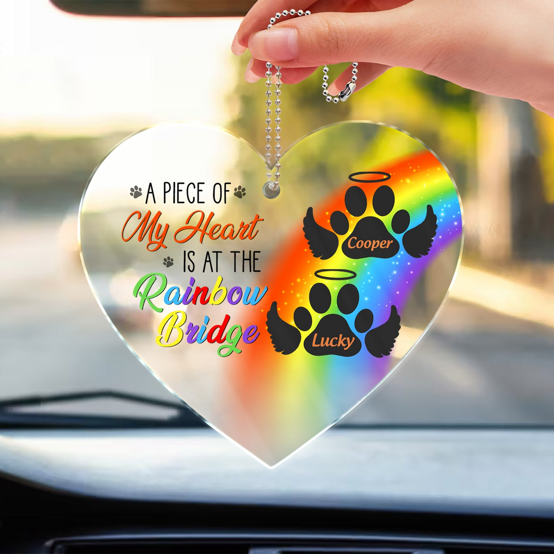 A Piece Of My Heart Is At The Rainbow Bridge personalized car hanger 1 side, alternate view 3