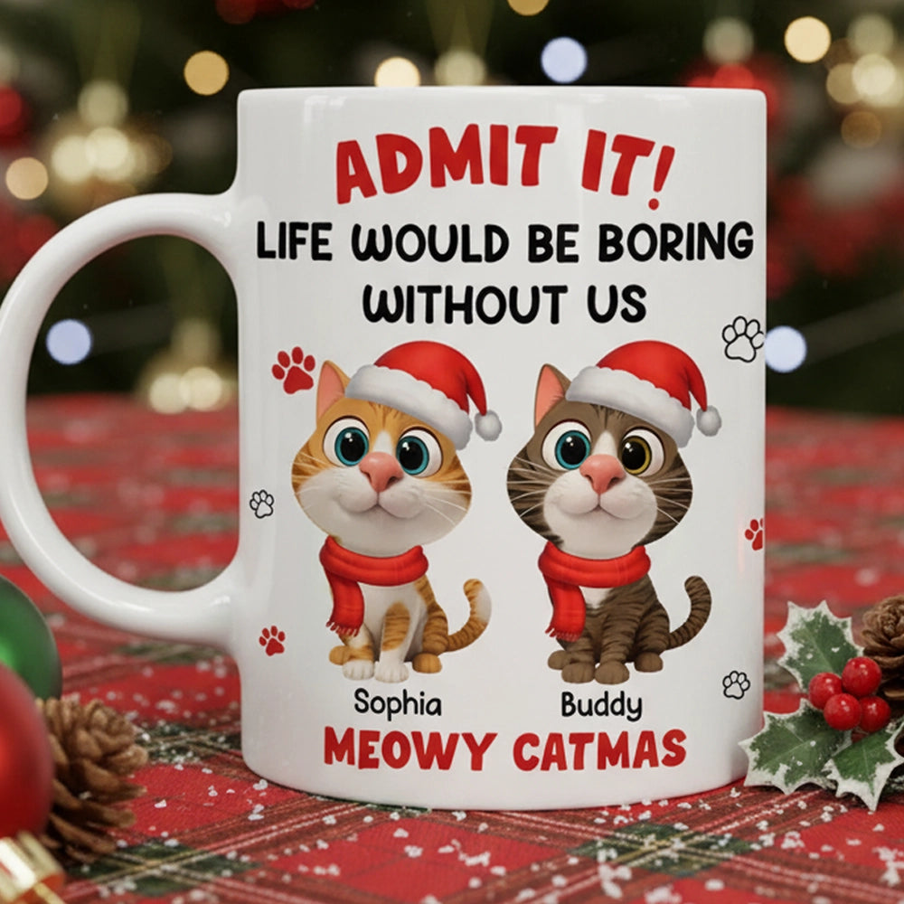 Cartoon Cat Christmas - Personalized Custom Mug - Gift For Cat Lovers, Cat Mom, Cat Dad