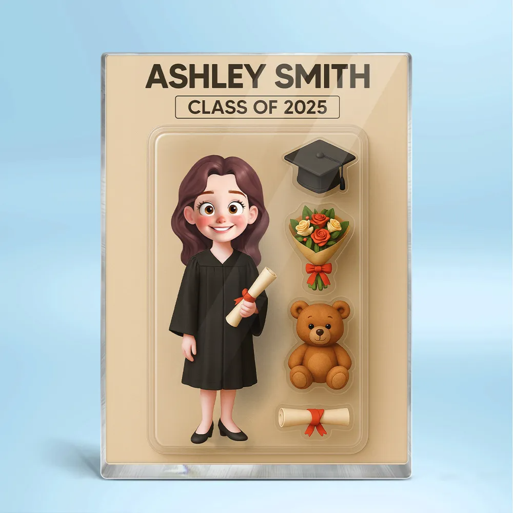 3D Effect Cartoon Funny Style Graduate - Personalized Rectangle Acrylic Plaque - Graduation Motivation Gift For Her/Him, Daughter/Son, Grad Ceremony, Commencement
