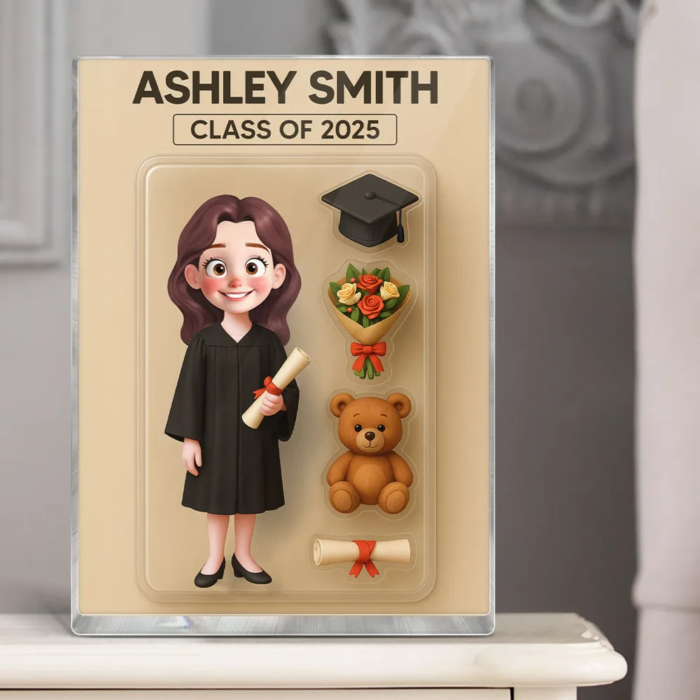 3D Effect Cartoon Funny Style Graduate - Personalized Rectangle Acrylic Plaque - Graduation Motivation Gift For Her/Him, Daughter/Son, Grad Ceremony, Commencement