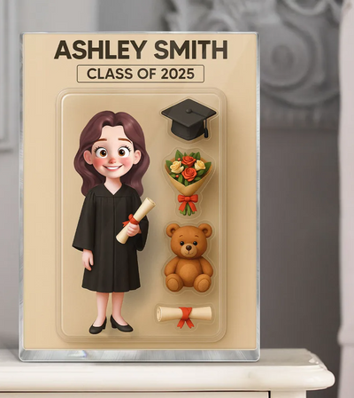 3D Effect Cartoon Funny Style Graduate - Personalized Rectangle Acrylic Plaque - Graduation Motivation Gift For Her/Him, Daughter/Son, Grad Ceremony, Commencement