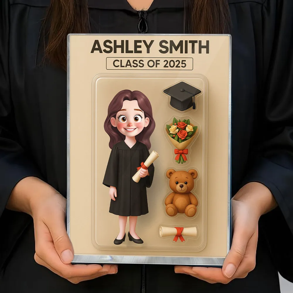 3D Effect Cartoon Funny Style Graduate - Personalized Rectangle Acrylic Plaque - Graduation Motivation Gift For Her/Him, Daughter/Son, Grad Ceremony, Commencement