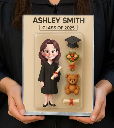3D Effect Cartoon Funny Style Graduate - Personalized Rectangle Acrylic Plaque - Graduation Motivation Gift For Her/Him, Daughter/Son, Grad Ceremony, Commencement