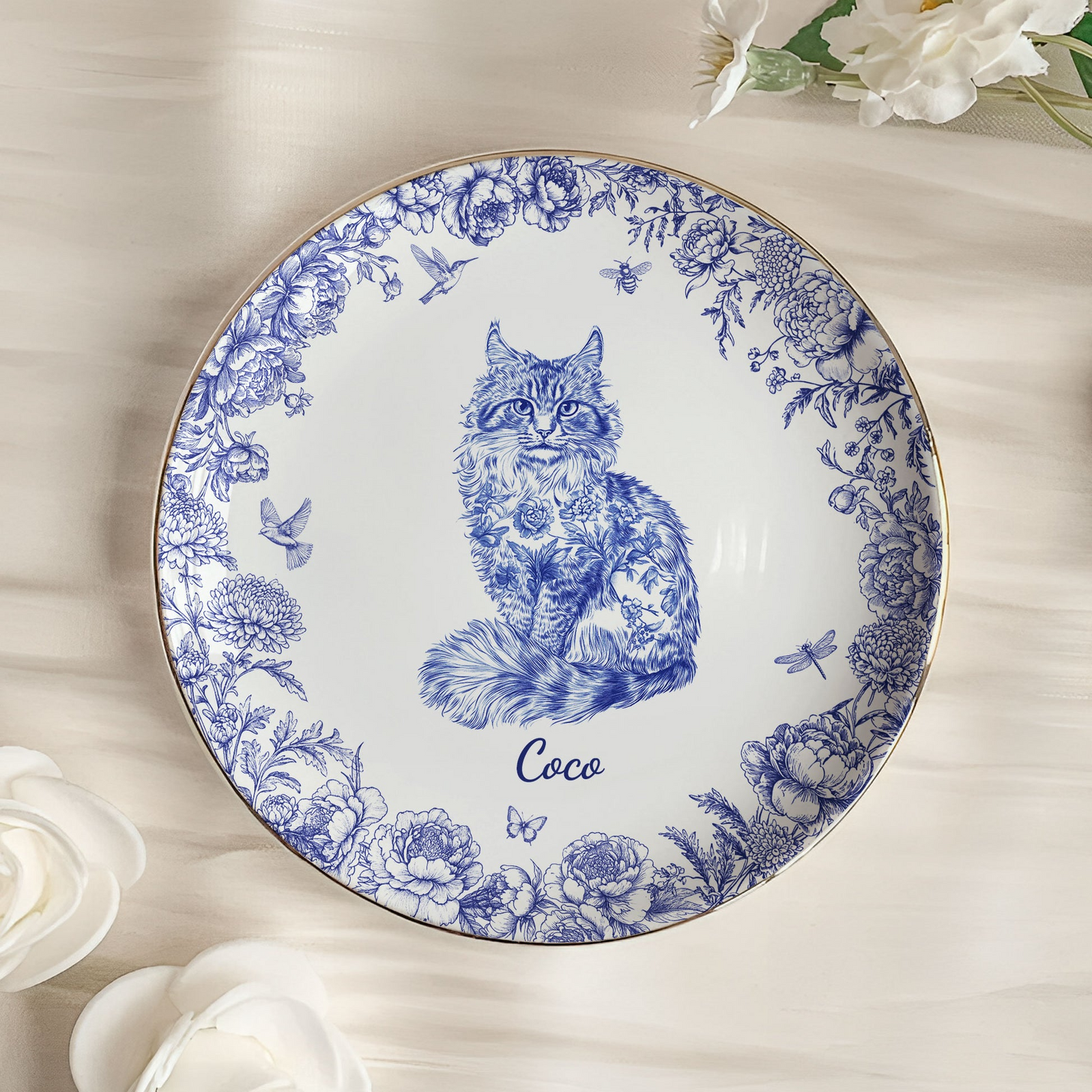 Cat Custom Breeds Chinoiserie - Personalized Jewelry Dish - Gift for Cat Lovers, Cat Mom, Cat Dad