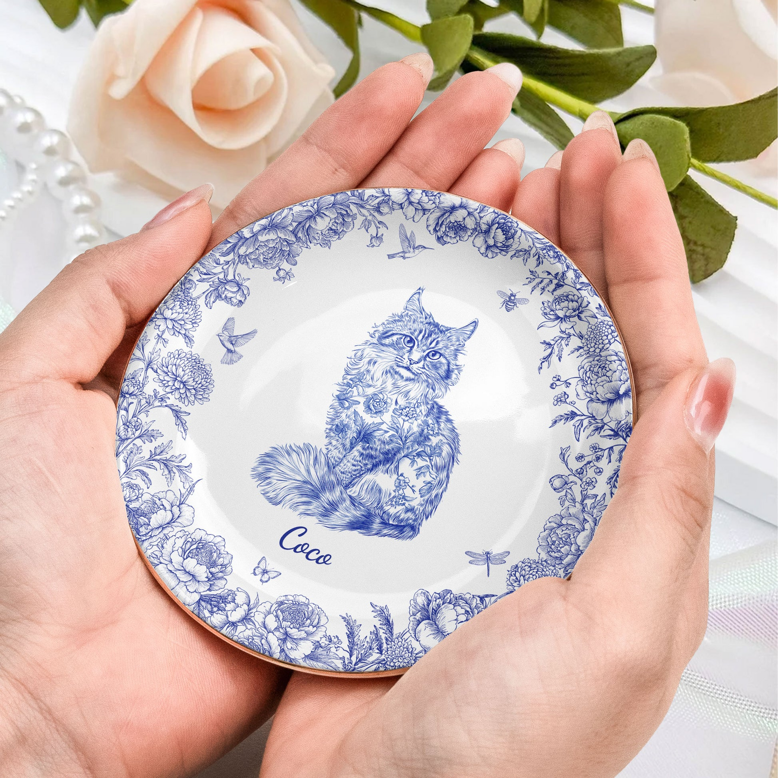 Cat Custom Breeds Chinoiserie - Personalized Jewelry Dish - Gift for Cat Lovers, Cat Mom, Cat Dad