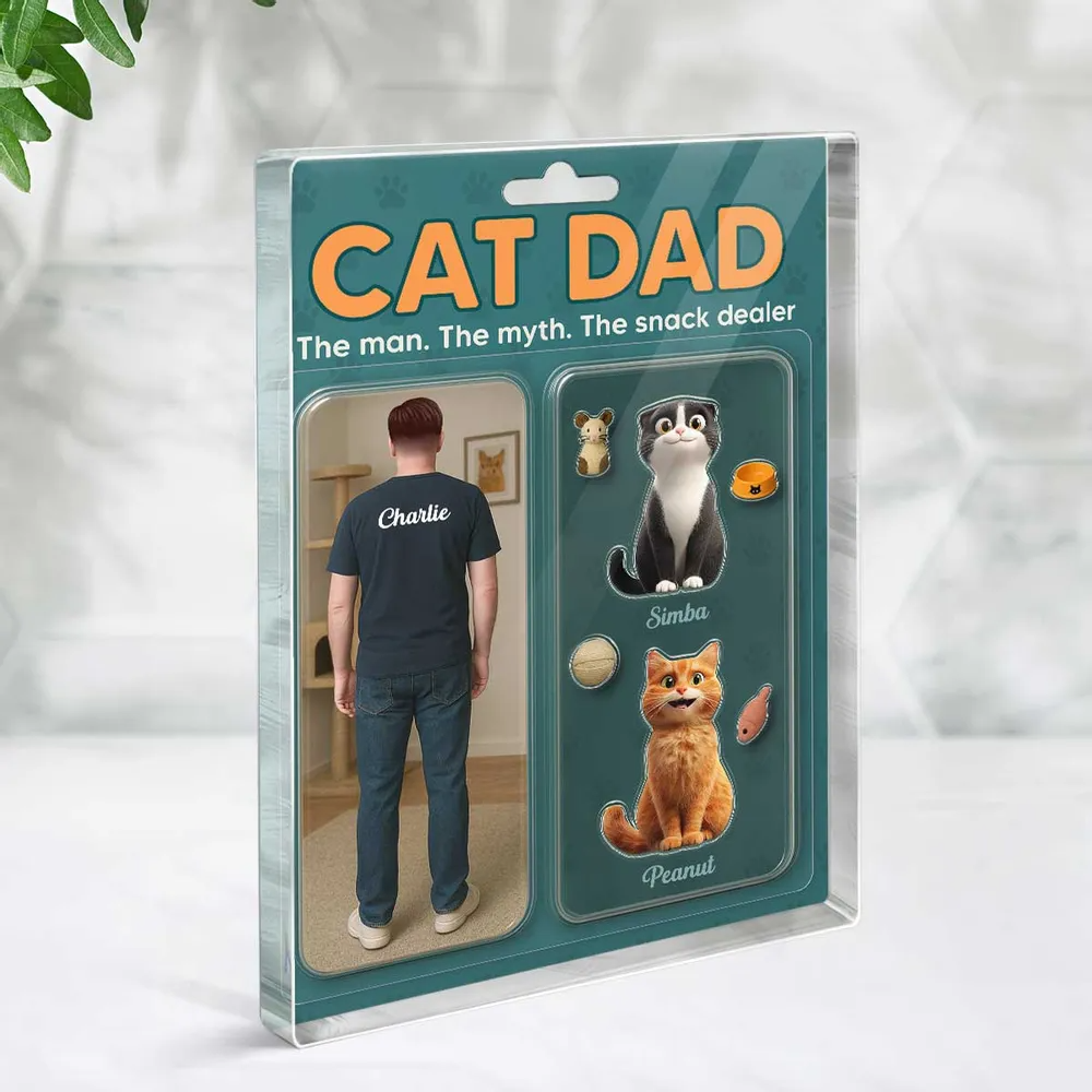 Cat Dad Realistic Figures Style - Personalized Rectangle Acrylic Plaque - Father's Day Gift For Cat Dad, Cat Lovers