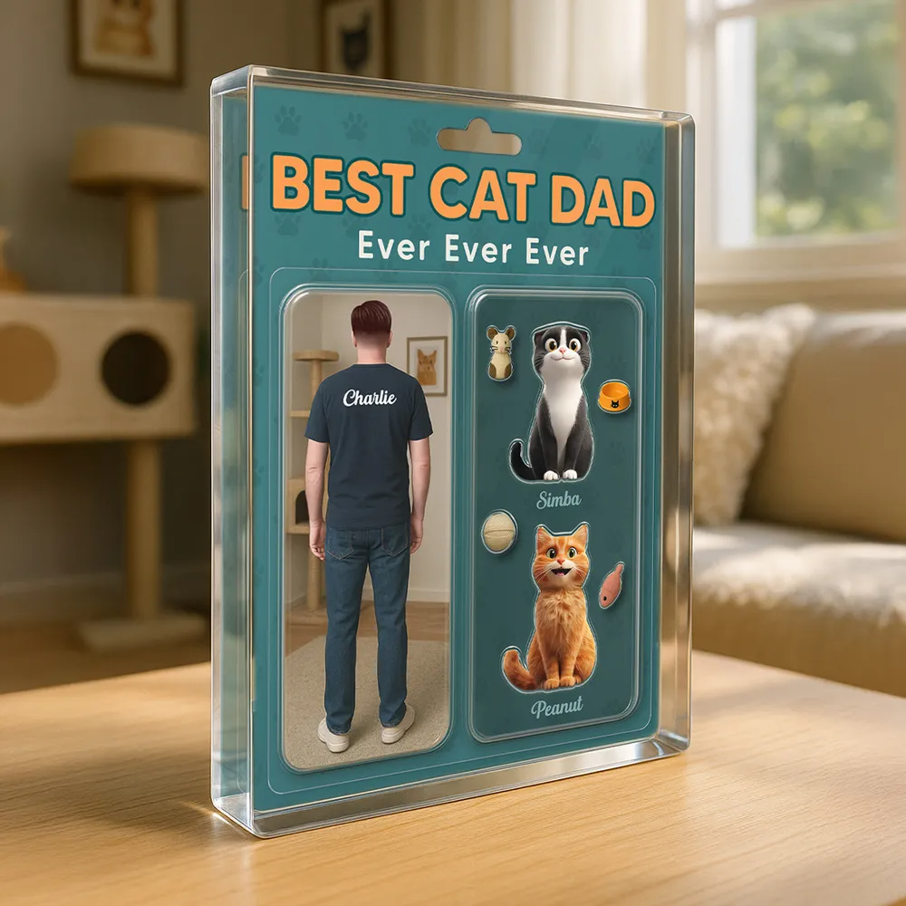 Cat Dad Realistic Figures Style - Personalized Rectangle Acrylic Plaque - Father's Day Gift For Cat Dad, Cat Lovers