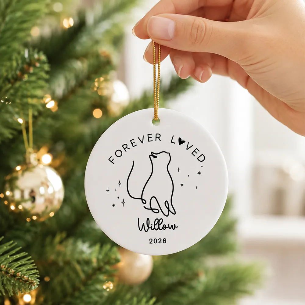 Custom Name Cat Memorial Christmas - Personalized Circle Ceramic Ornament - Cat Loss, Cat Memorial, Cat Sympathy Gift