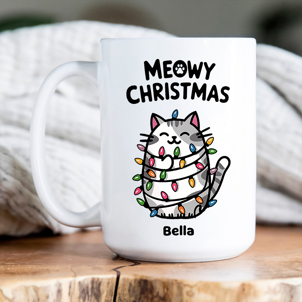 Personalized Meowy Christmas Cat Lovers mug, alternate view 3