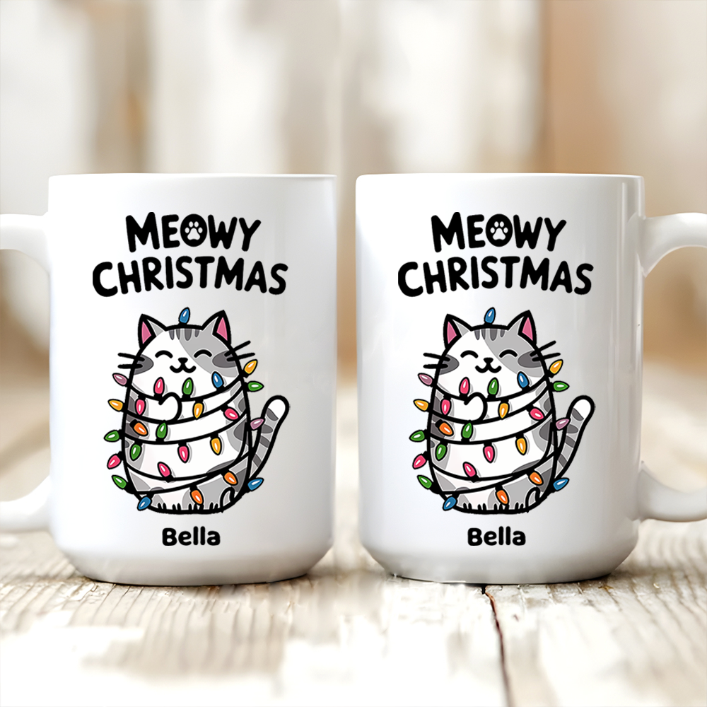 Personalized Meowy Christmas Cat Lovers mug, alternate view 4