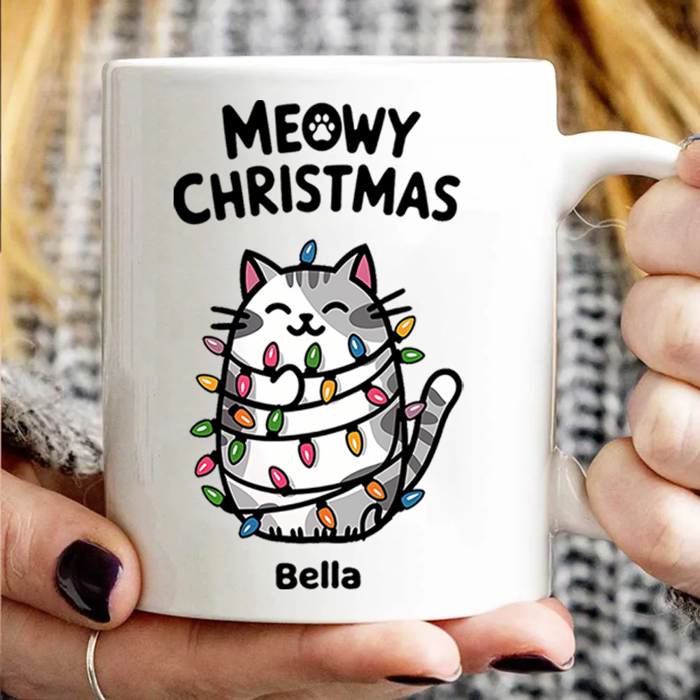 Meowy Christmas Cat Lovers - Personalized Custom Mug - Gift For Cat Lovers, Cat Mom, Cat Dad