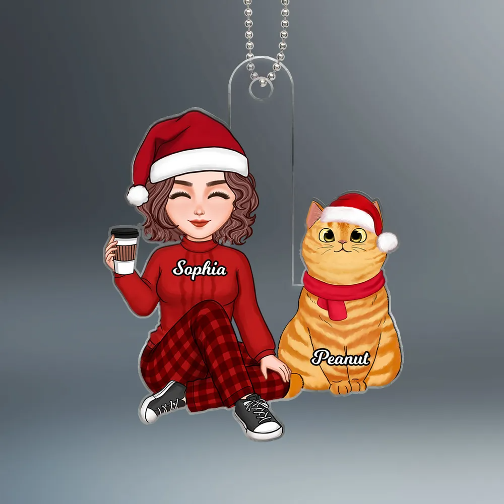 Cute Man Woman Cat Mom Cat Dad - Custom Shaped Acrylic Ornament - Christmas Gift for Cat Lovers, Pet Lovers