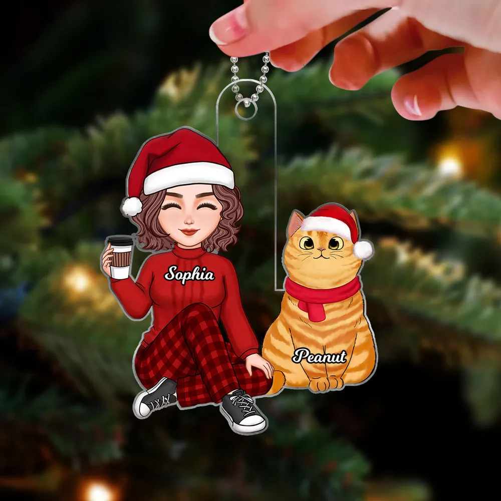 Cute Man Woman Cat Mom Cat Dad custom shaped acrylic ornament, alternate view 2