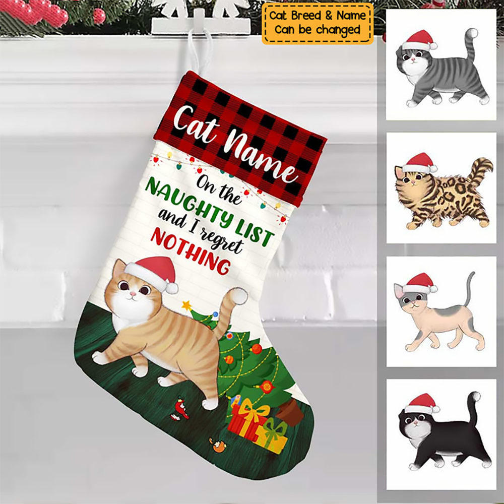 Personalized Cat Regret Nothing Christmas stocking, alternate view 4