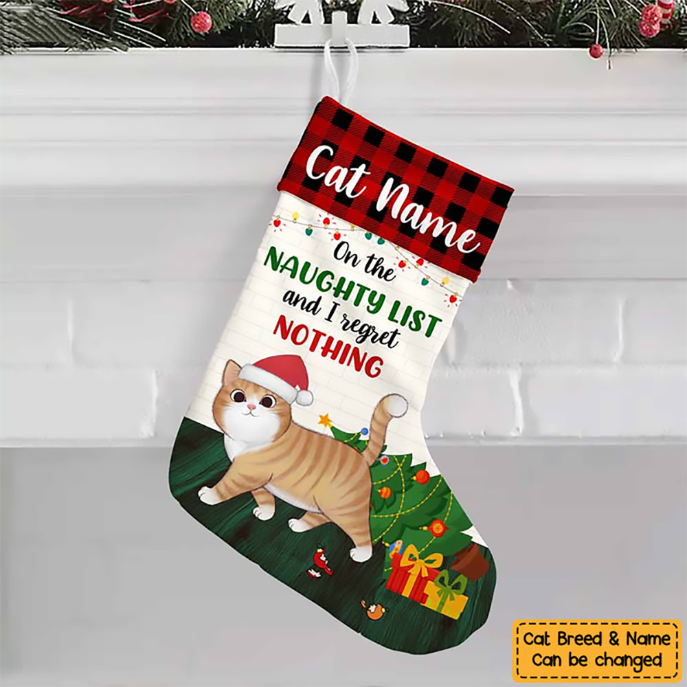 Personalized Cat Regret Nothing Christmas stocking, alternate view 3