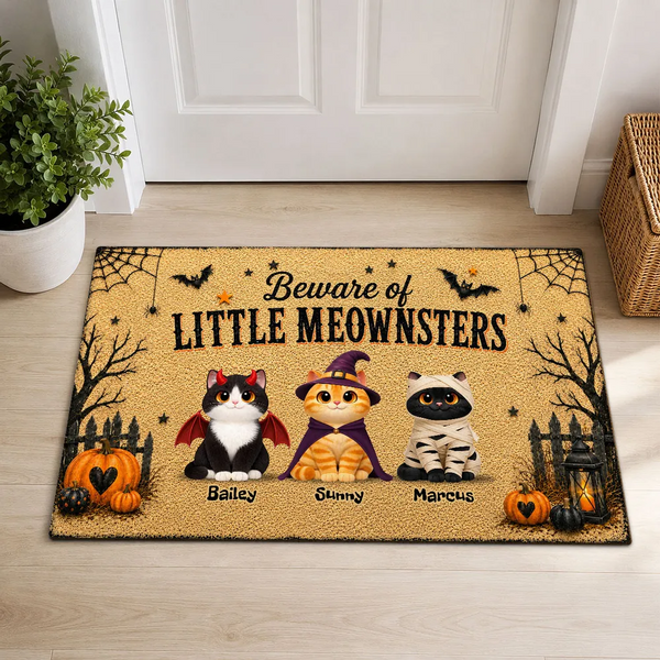 Spooky Halloween Beware of Little Cats Meownsters - Personalized Doormat - Halloween Gift for Cat Lovers, Pet Lovers, Cat Mom, Cat Dad