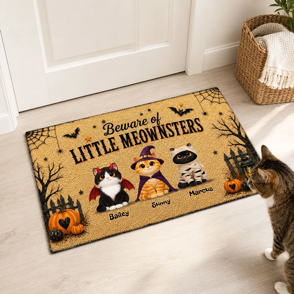 Spooky Halloween Beware of Little Cats Meownsters - Personalized Doormat - Halloween Gift for Cat Lovers, Pet Lovers, Cat Mom, Cat Dad