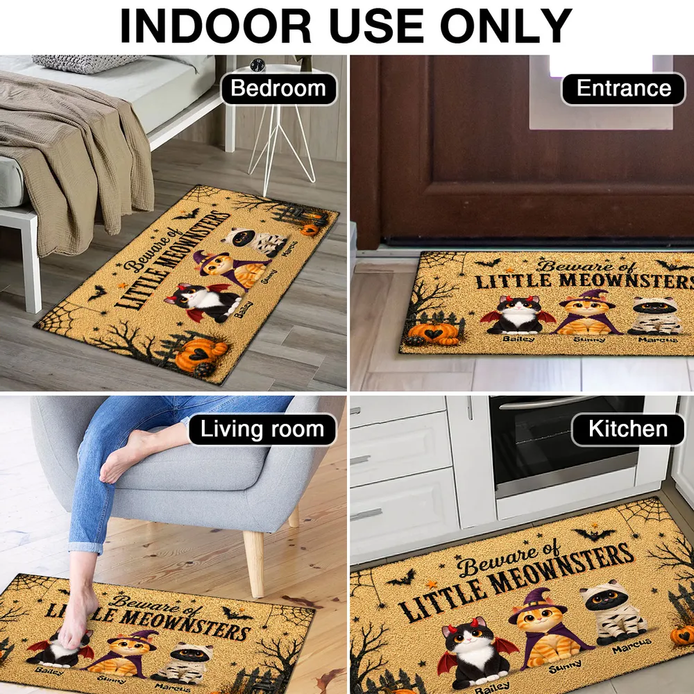 Spooky Halloween Beware of Little Cats Meownsters - Personalized Doormat - Halloween Gift for Cat Lovers, Pet Lovers, Cat Mom, Cat Dad