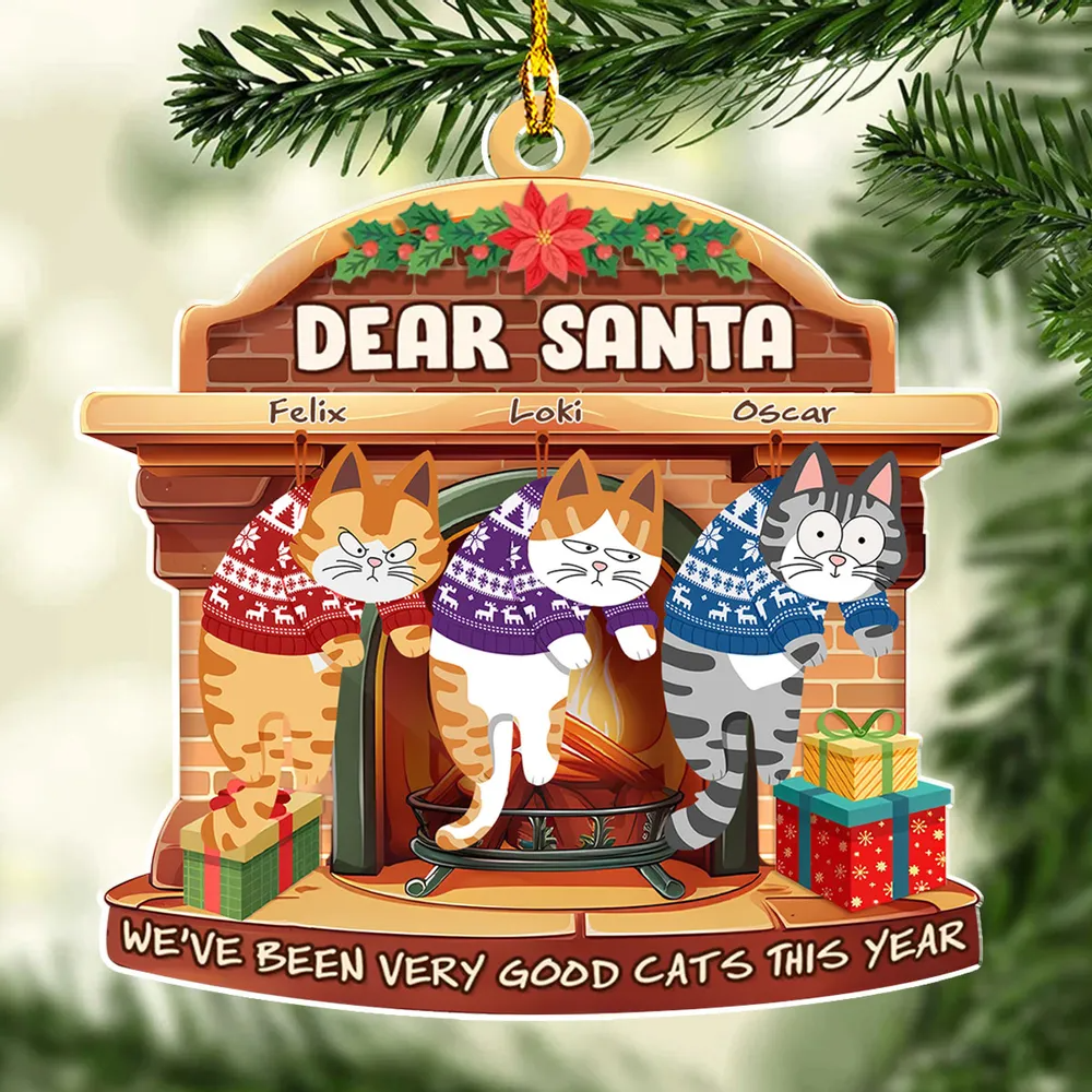 We Have Been Very Good Cats Santa personalized custom shaped acrylic ornament, alternate view 3