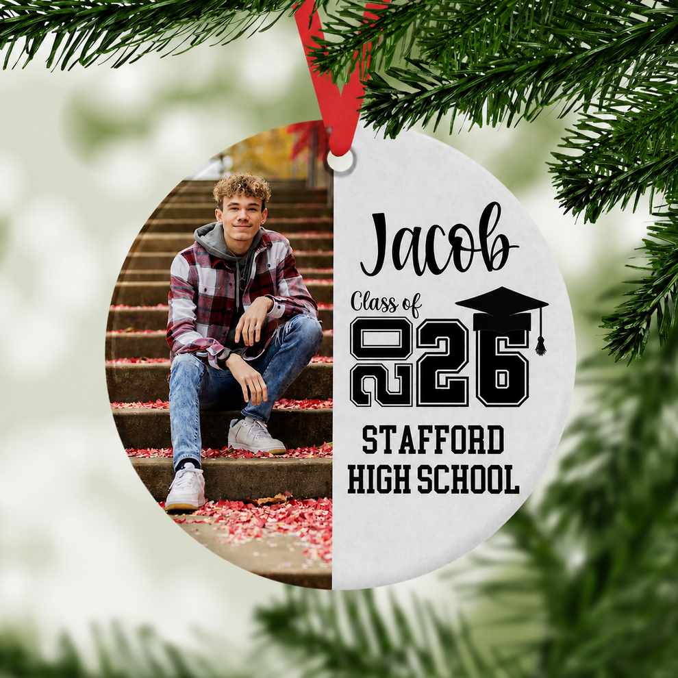 Custom Photo Senior Keepsake Ornament personalized circle ceramic ornament, main view