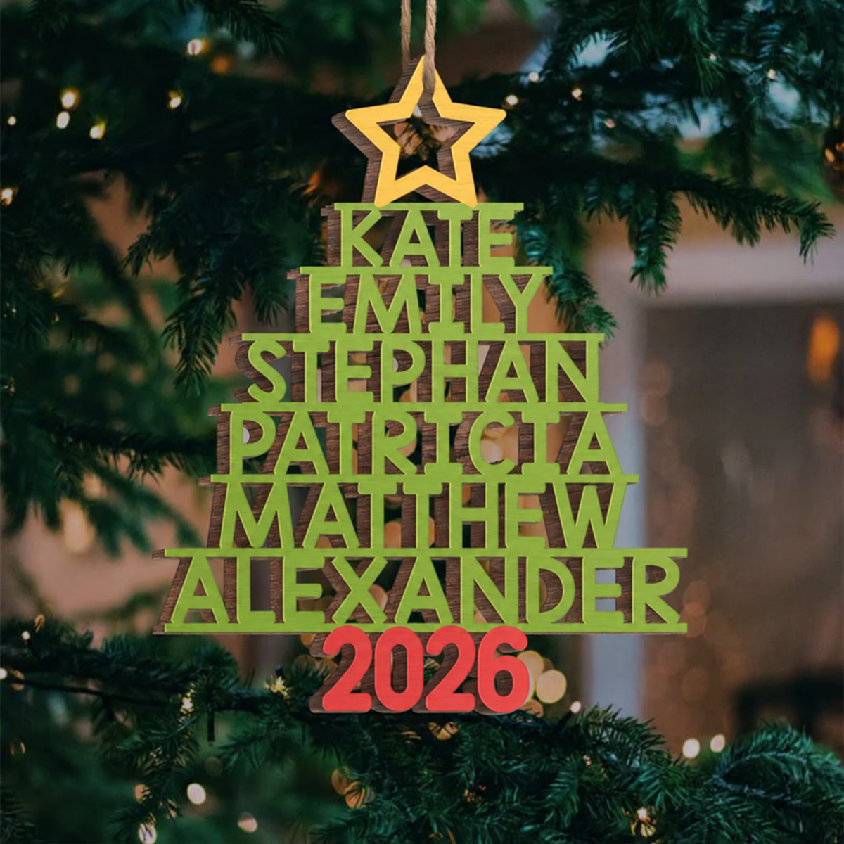 Custom Names Family Christmas Tree Ornament - Personalized Wood Ornament - Christmas Gift for Family Members
