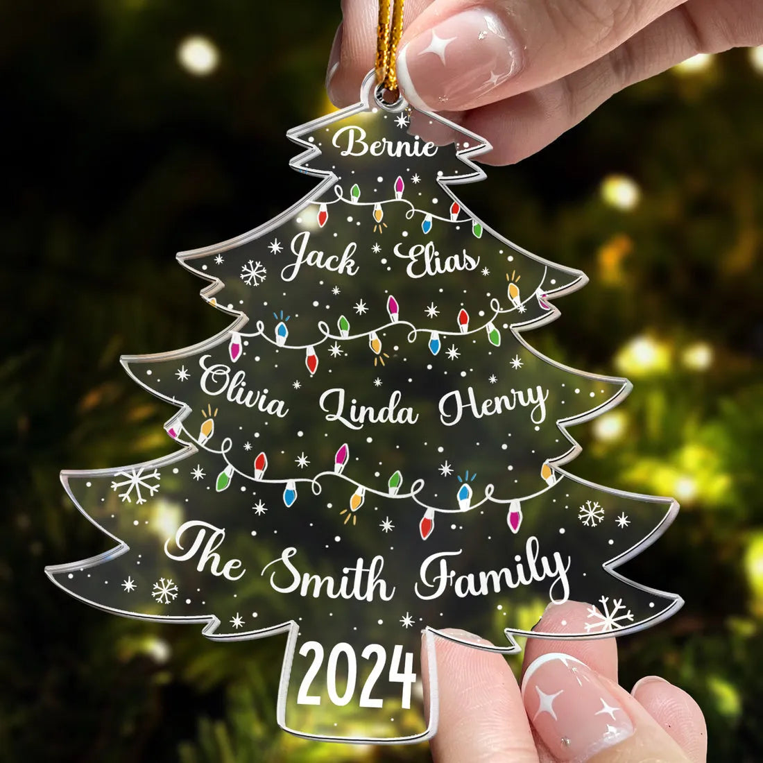 Christmas Tree With Family Names custom shaped acrylic ornament, alternate view 2