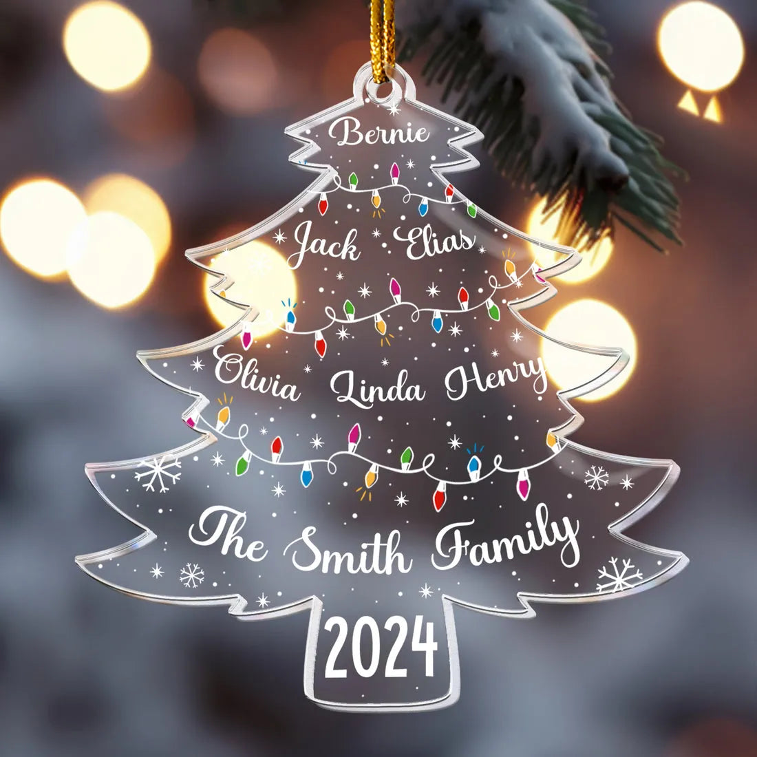 Christmas Tree With Family Names custom shaped acrylic ornament, alternate view 3