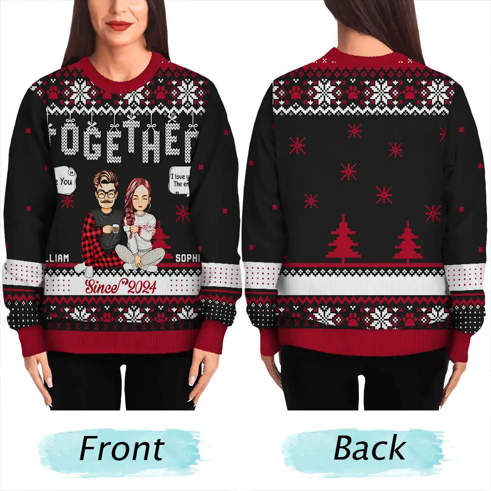 Personalized Christmas Couples Together Since ugly Christmas sweater, alternate view 4