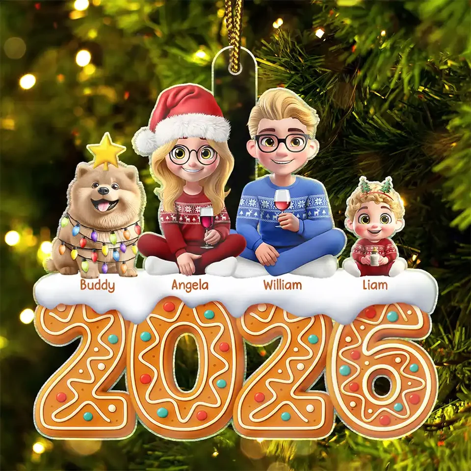 Christmas Gingerbread Family 3D Effect - Personalized Custom Shaped Acrylic Ornament - Christmas Gifts For Mom, Dad, Brother, Sister