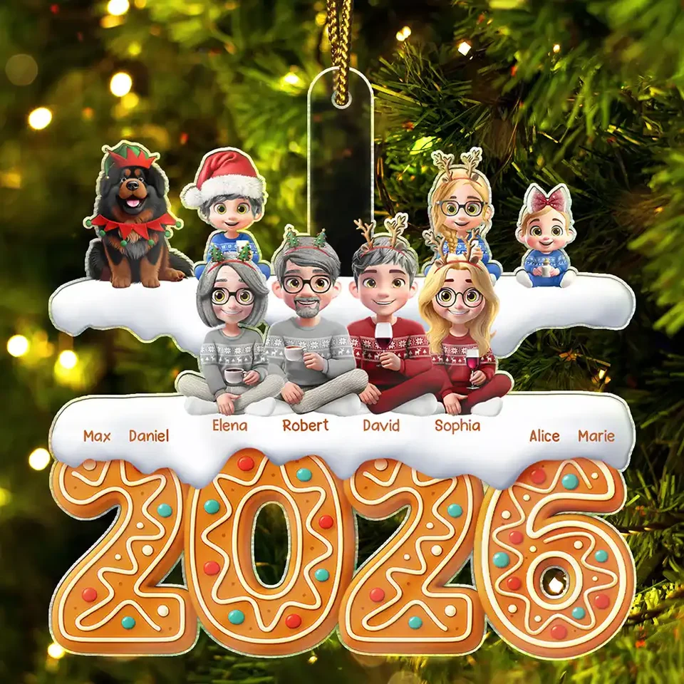 Christmas Gingerbread Family 3D Effect - Personalized Custom Shaped Acrylic Ornament - Christmas Gifts For Mom, Dad, Brother, Sister