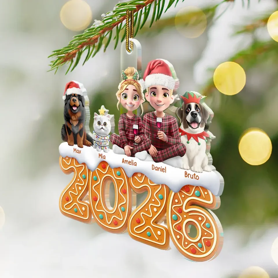 Christmas Gingerbread Family 3D Effect - Personalized Custom Shaped Acrylic Ornament - Christmas Gifts For Mom, Dad, Brother, Sister
