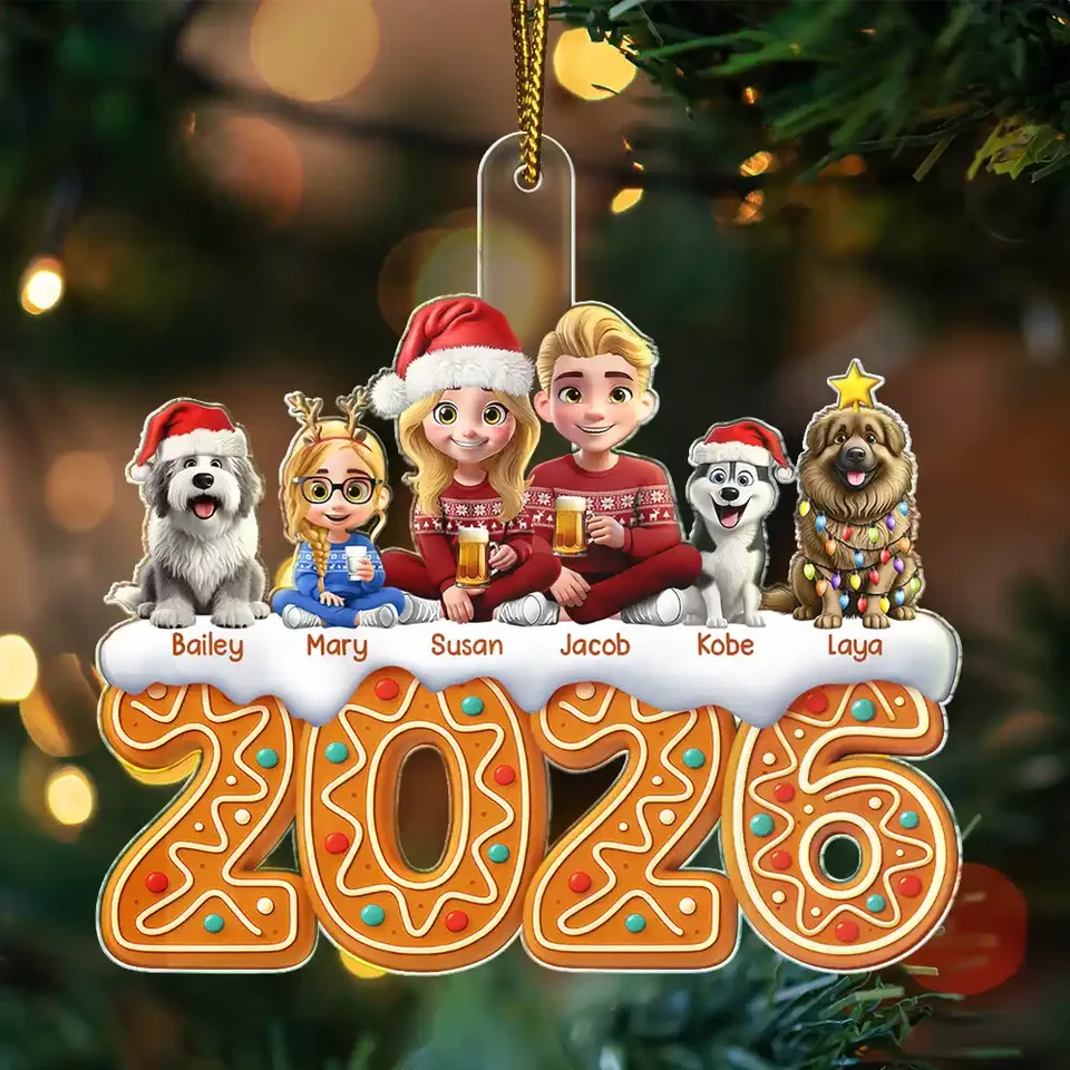 Christmas Gingerbread Family 3D Effect - Personalized Custom Shaped Acrylic Ornament - Christmas Gifts For Mom, Dad, Brother, Sister